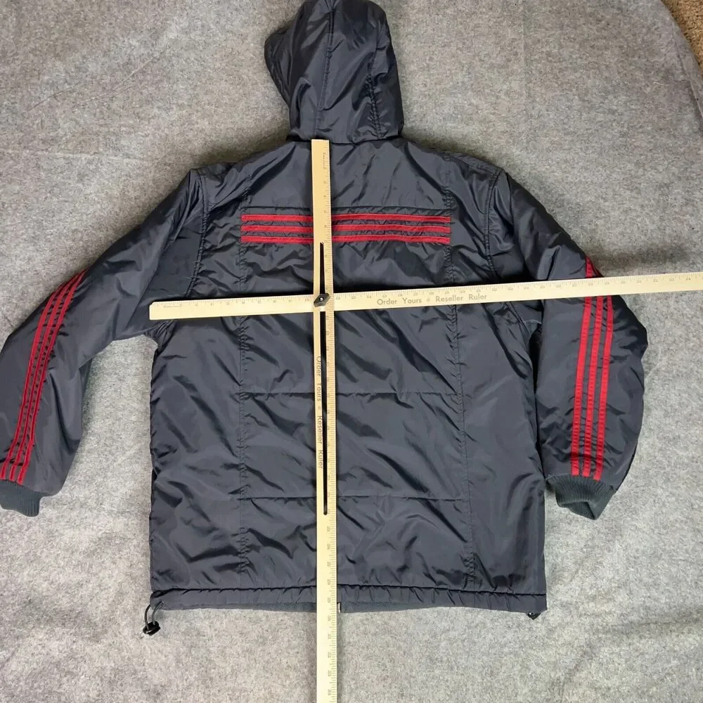 Vtg‎ Adidas Mens Jacket Medium Gray Red Puffer Warmup Sports Softshell Y2K Thick